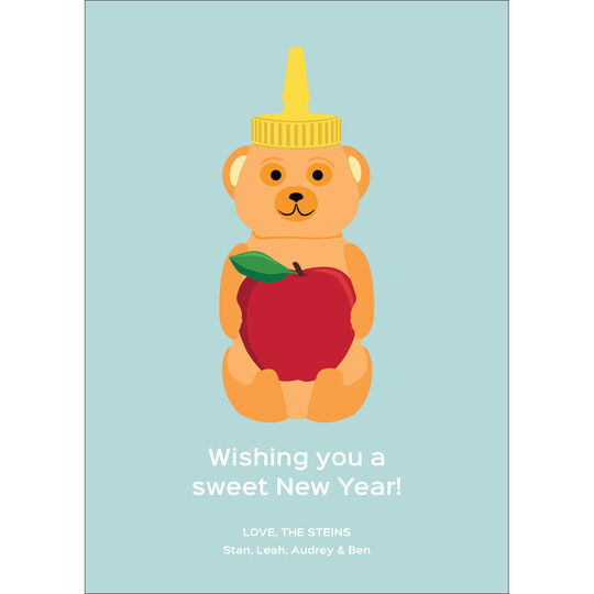 Blue Vertical Honey Bear Jewish New Year Cards